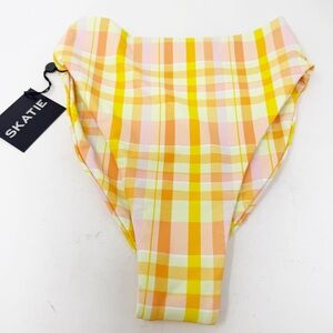 SKATIE Monroe Yellow Plaid Bikini Bottom In Suva Size XS High Waisted NEW